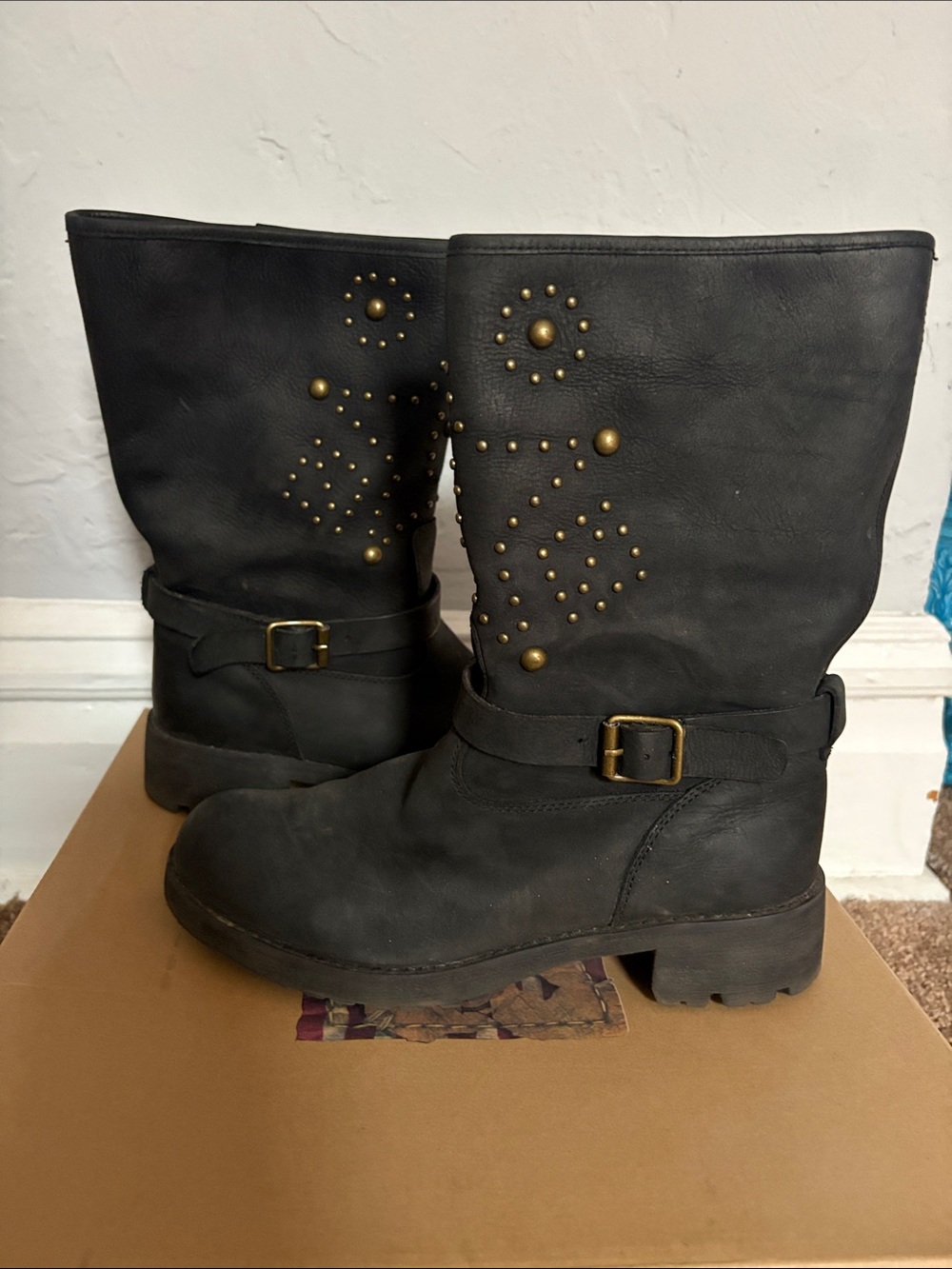 SZ 9 Ralph Lauren DENIM & SUPPLY CLASSIC MOTORCYCLE STUDDED BOOTS vintage